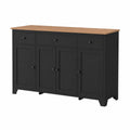 Buffet en bois avec 4 portes et 3 tiroirs en noir et chêne