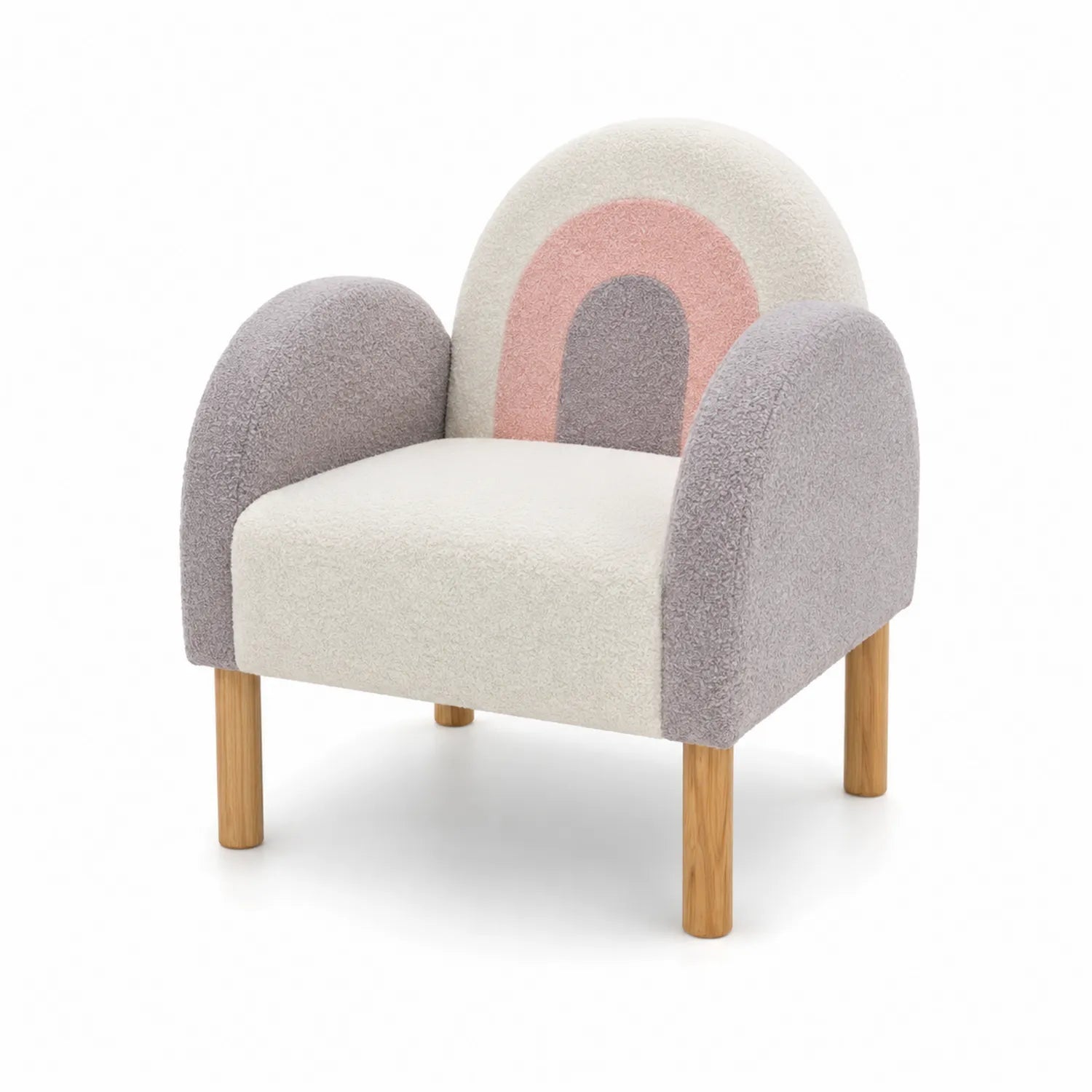 Fauteuil enfant en bois et tissu bouclette multicolore