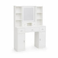 Coiffeuse avec étagères et miroir LED en bois composite blanc