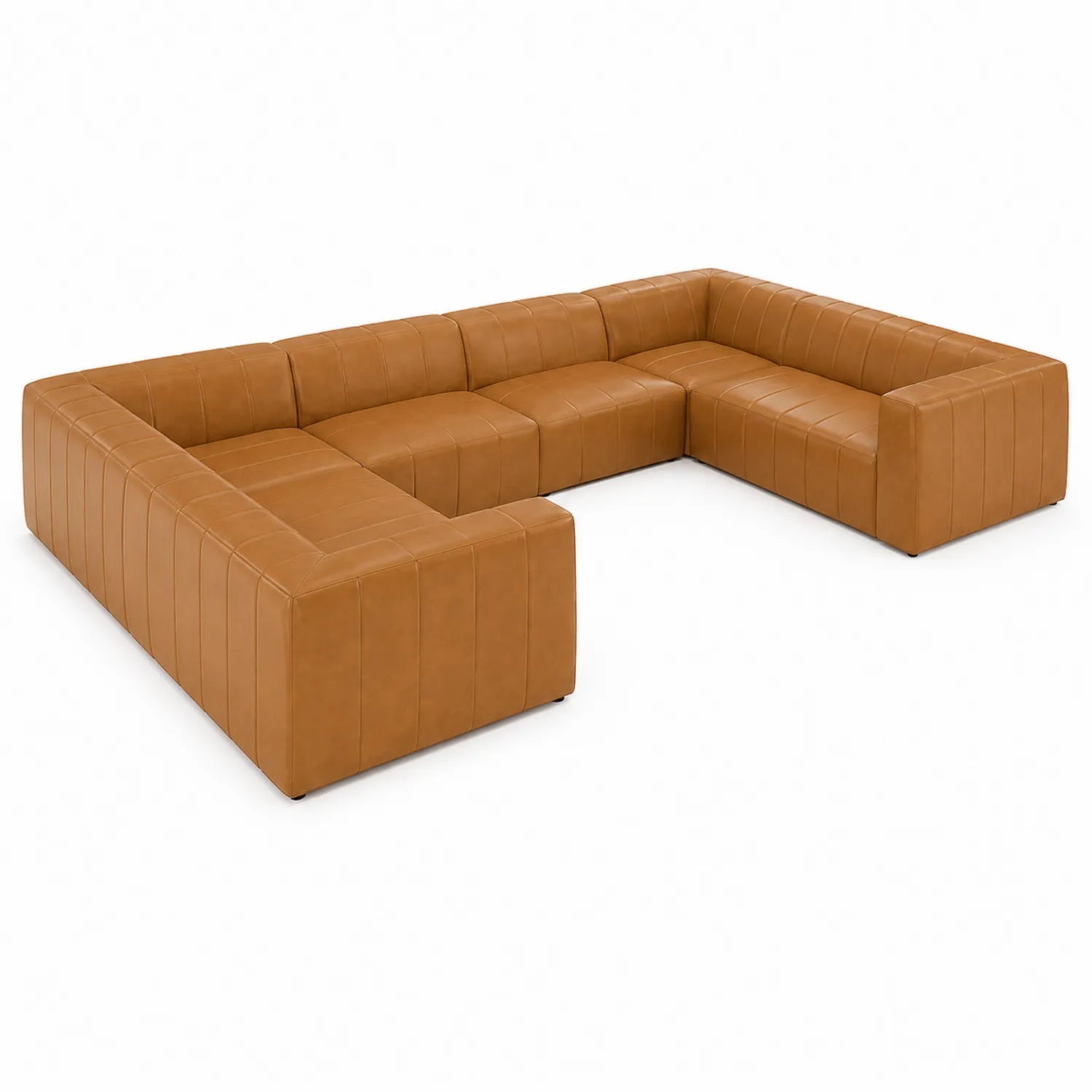 Canapé d'angle modulable en cuir Marron