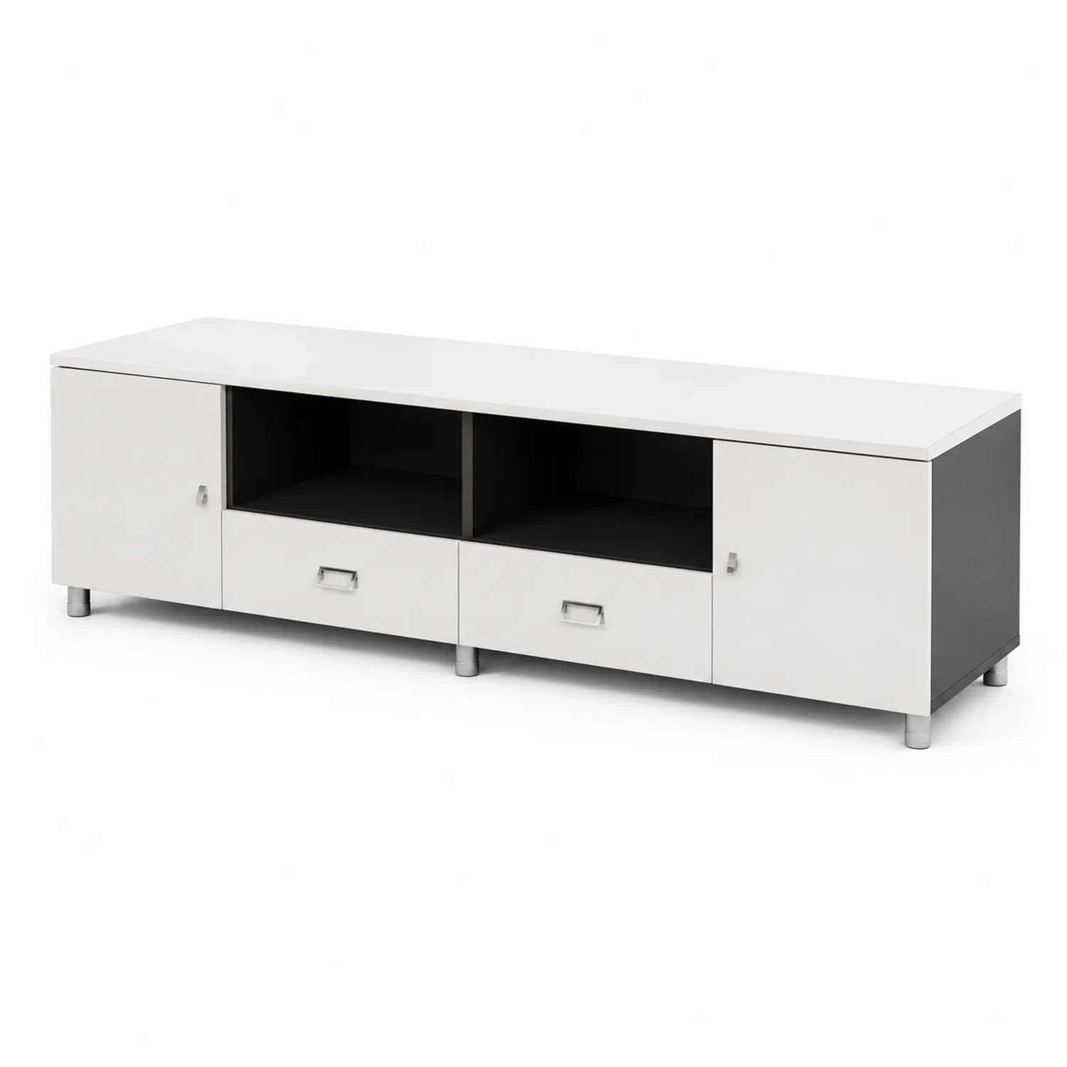 Meuble TV en bois avec portes et tiroir 160 cm
