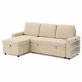 Canapé d'angle convertible avec rangement en tissu beige