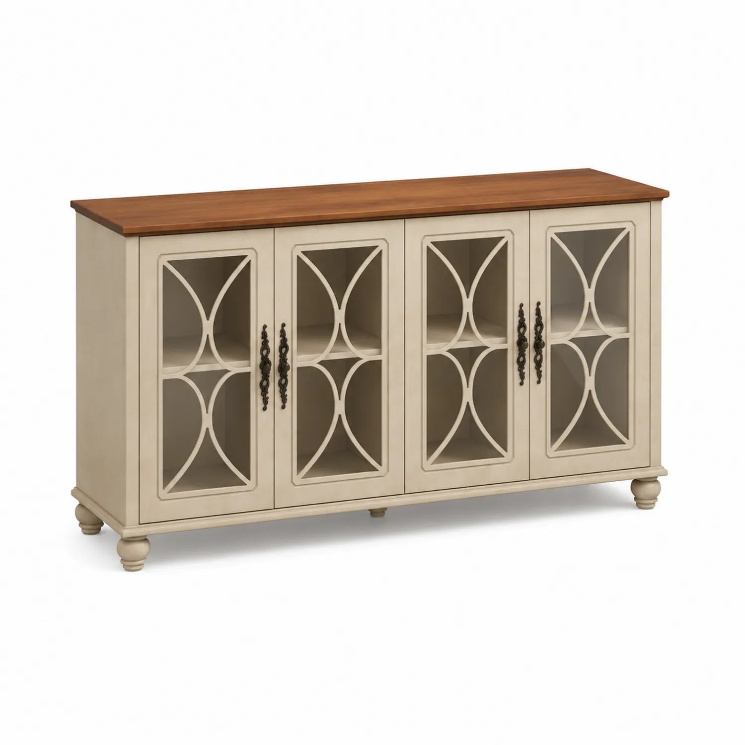 Buffet en bois avec portes en verre trempé Crème/Marron 150x40x90 cm