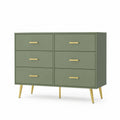 Commode en Bois 6 Tiroirs Vert Olive avec Pieds Métal