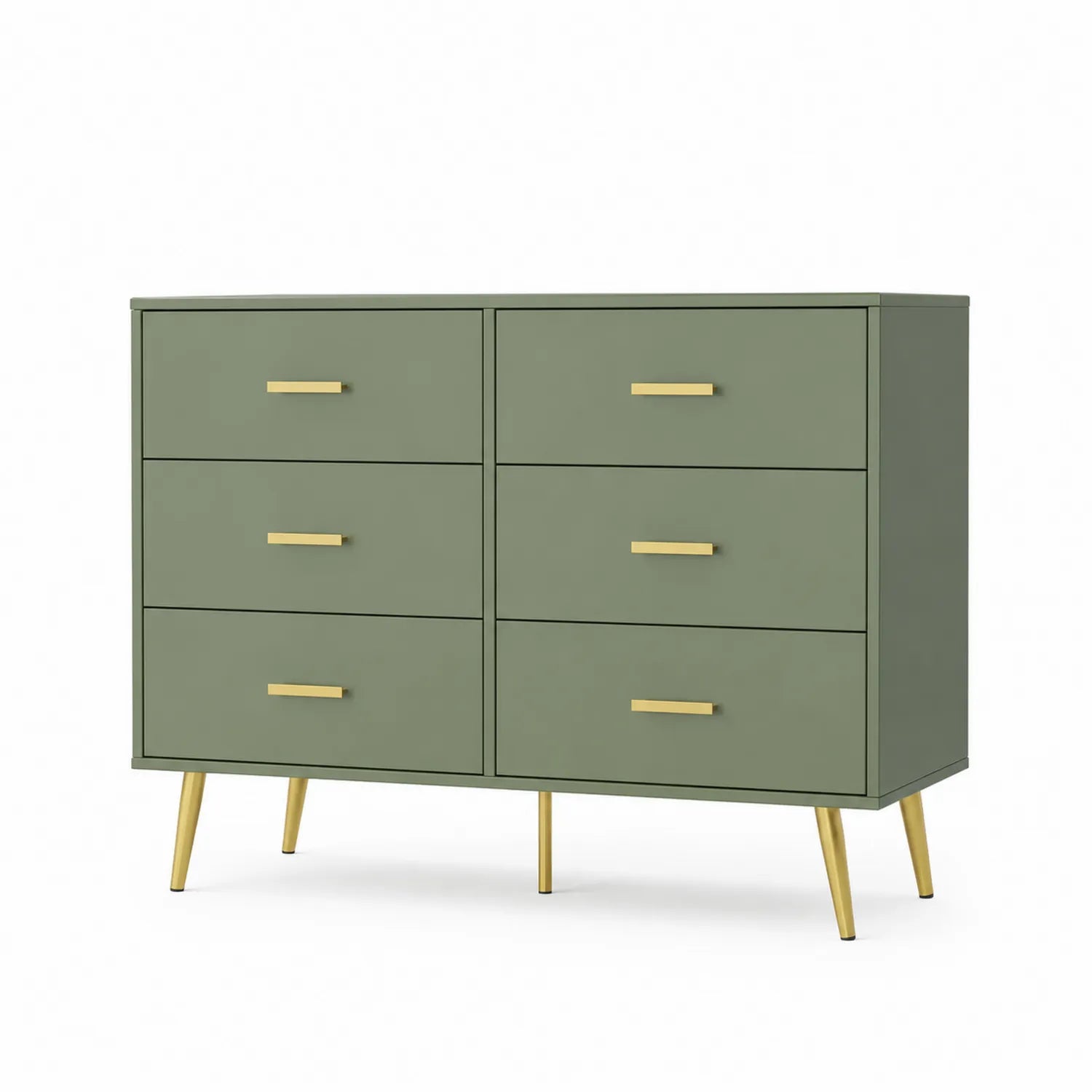 Commode en Bois 6 Tiroirs Vert Olive avec Pieds Métal