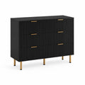 Commode 3 tiroirs en bois noir avec poignées en métal doré
