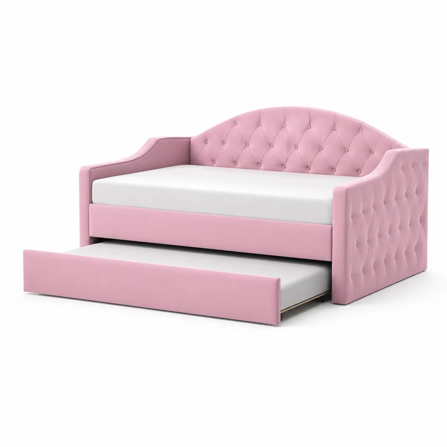 Lit gigogne en velours Rose avec matelas