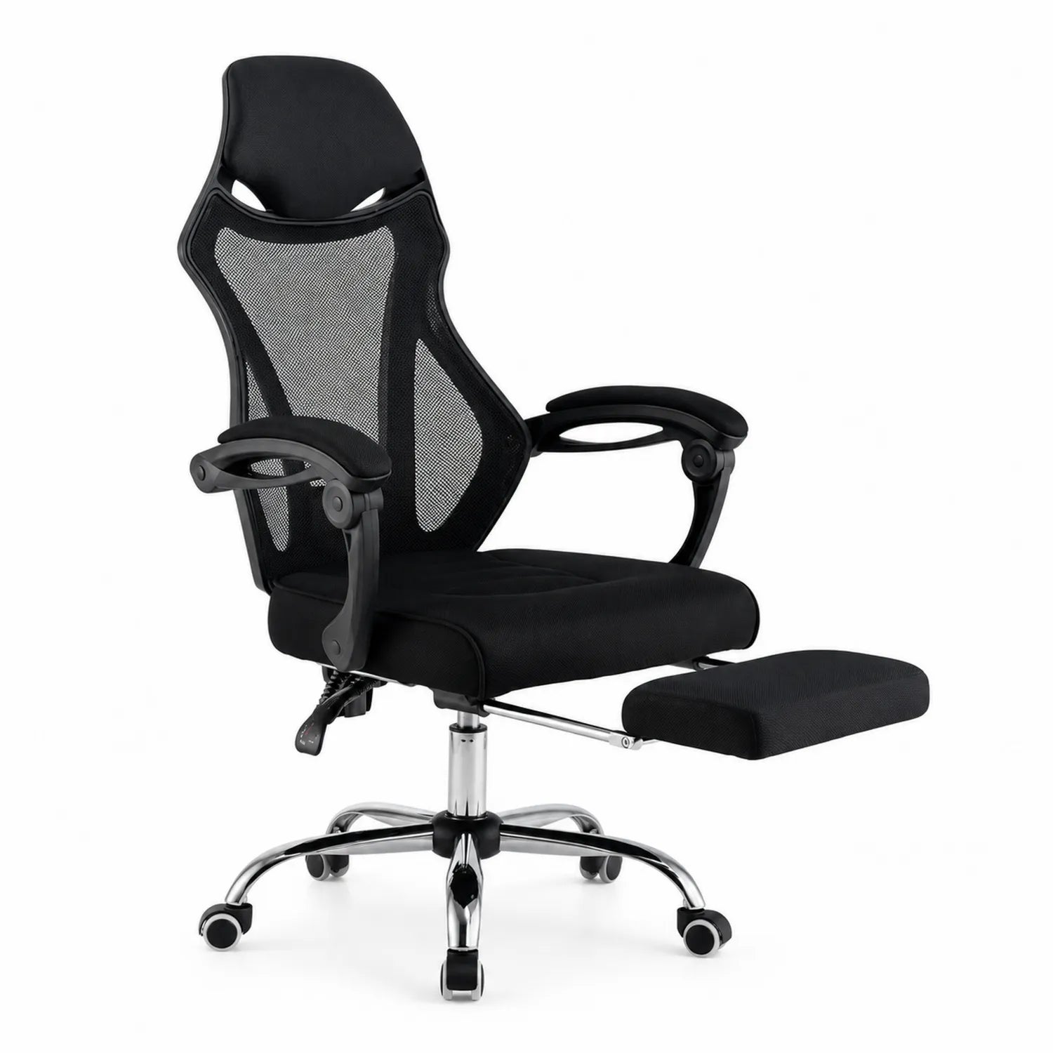 Chaise de bureau en maille noire avec repose-pieds réglable